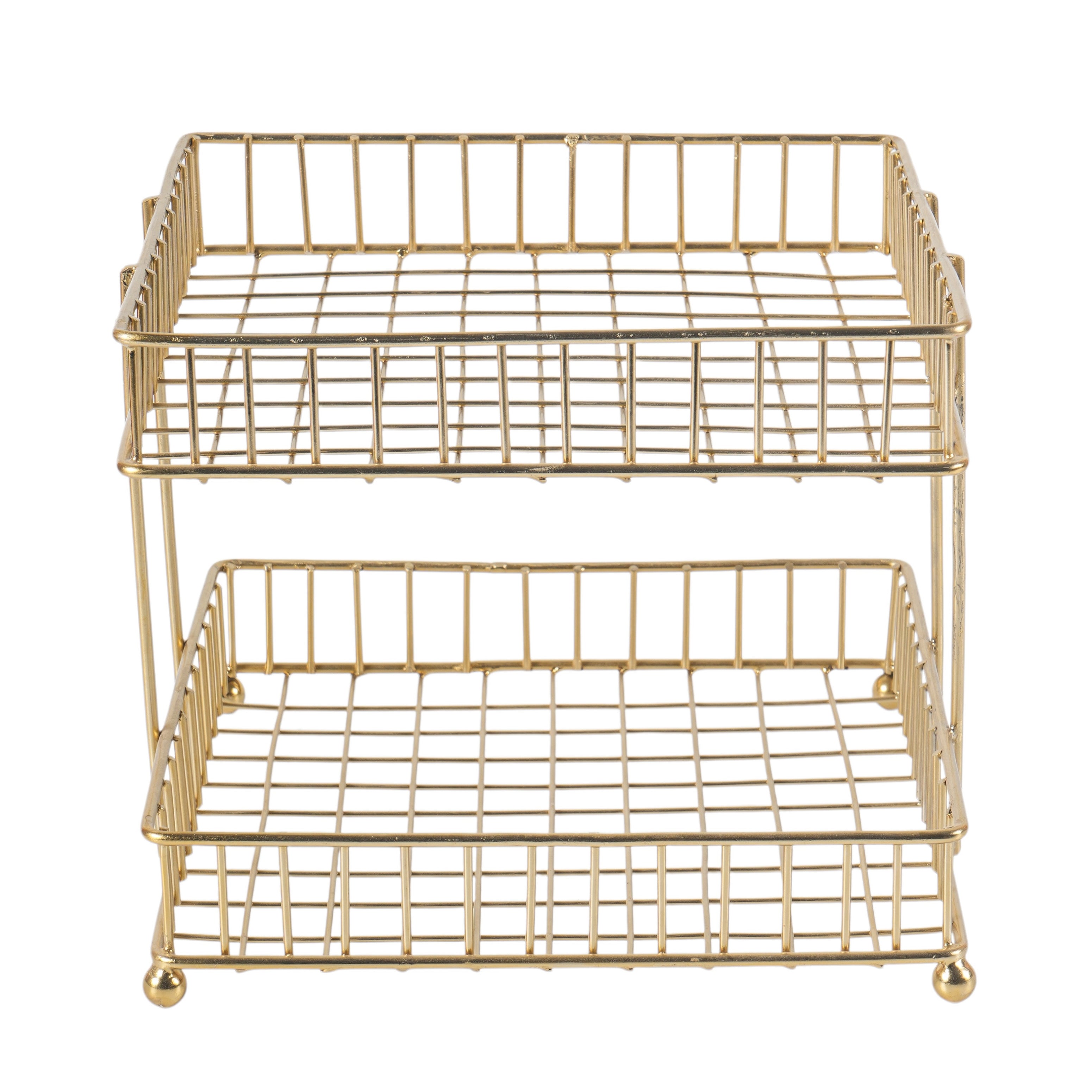 Two-Tier Gold Metal Storage Basket | Kitchen Counter & Pantry Organizer