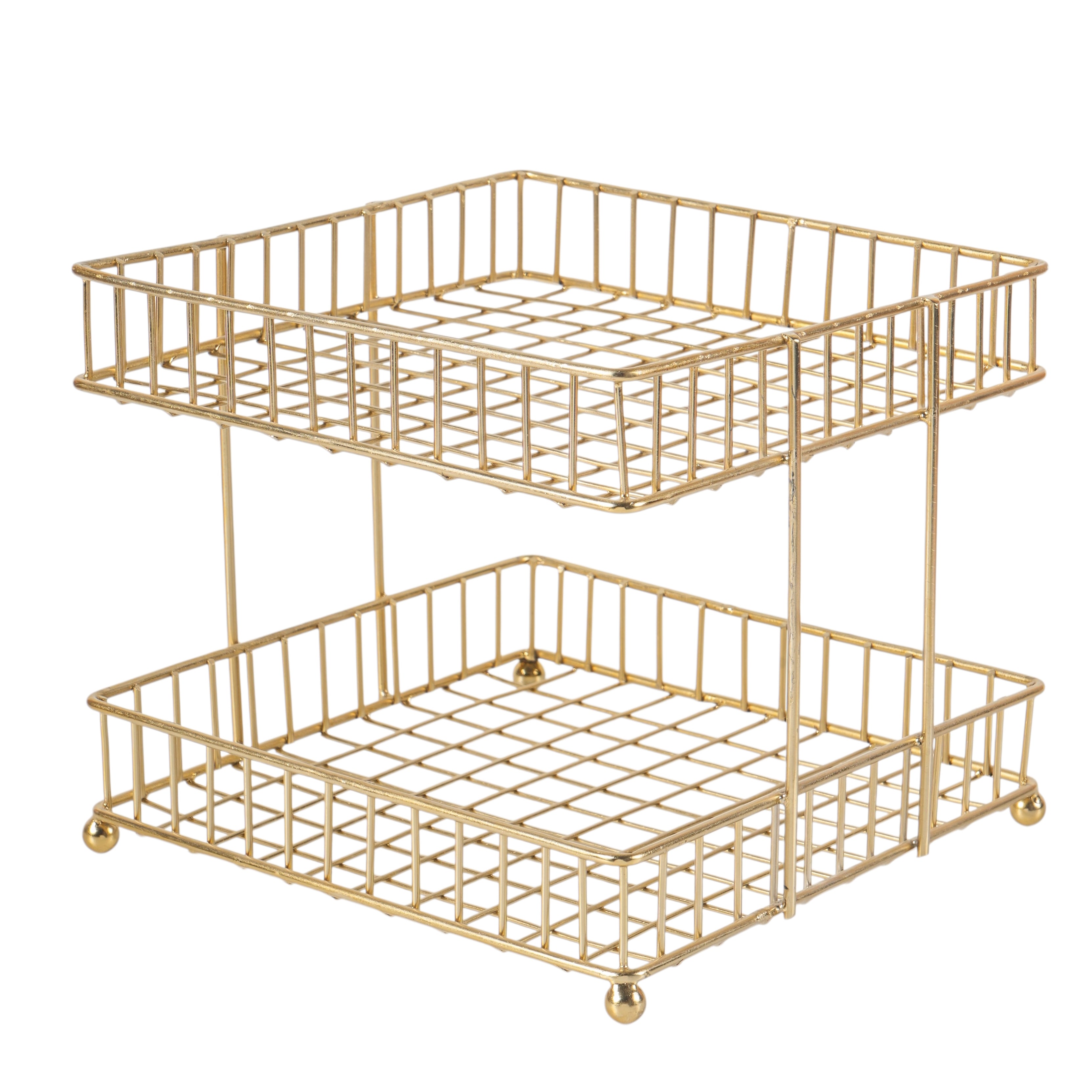 Two-Tier Gold Metal Storage Basket | Kitchen Counter & Pantry Organizer