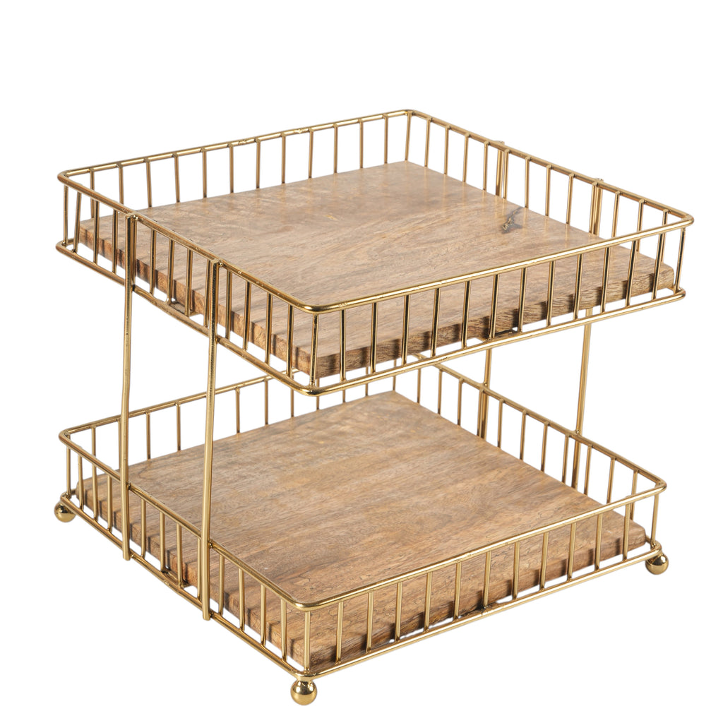 Decorative 2 Tier Storage Rack | Metal Frame Wooden Shelf Organizer