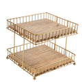 Decorative 2 Tier Storage Rack | Metal Frame Wooden Shelf Organizer