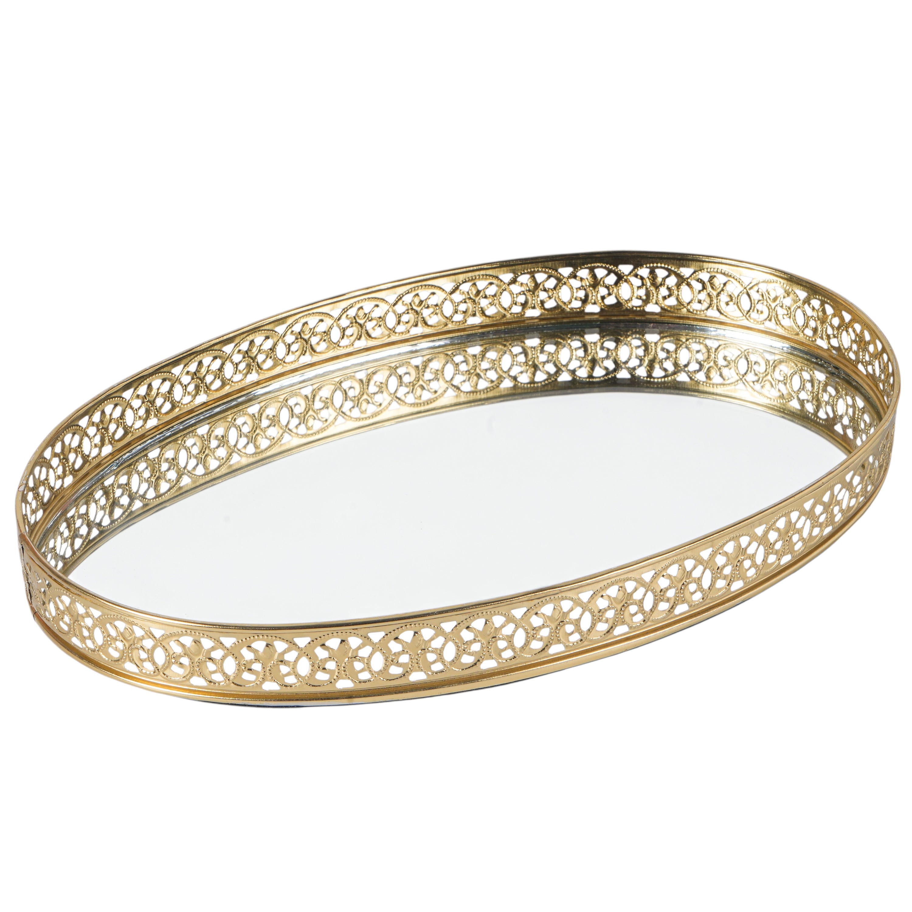 Round Gold Mirror Vanity Tray | Decorative Perfume & Makeup Organizer