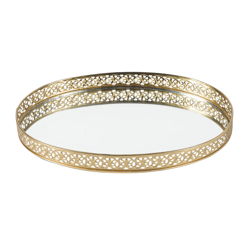 Round Gold Mirror Vanity Tray | Decorative Perfume & Makeup Organizer