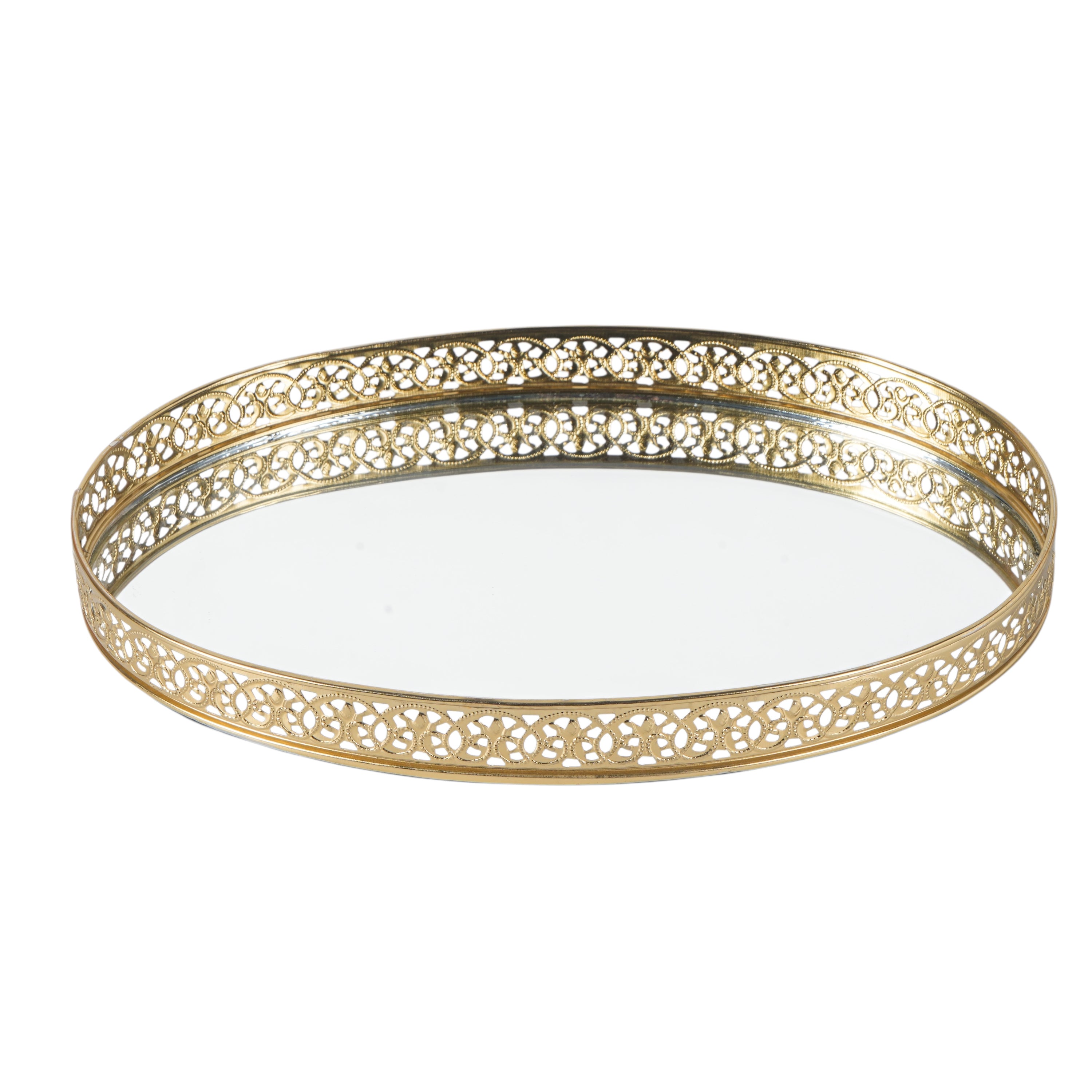 Round Gold Mirror Vanity Tray | Decorative Perfume & Makeup Organizer