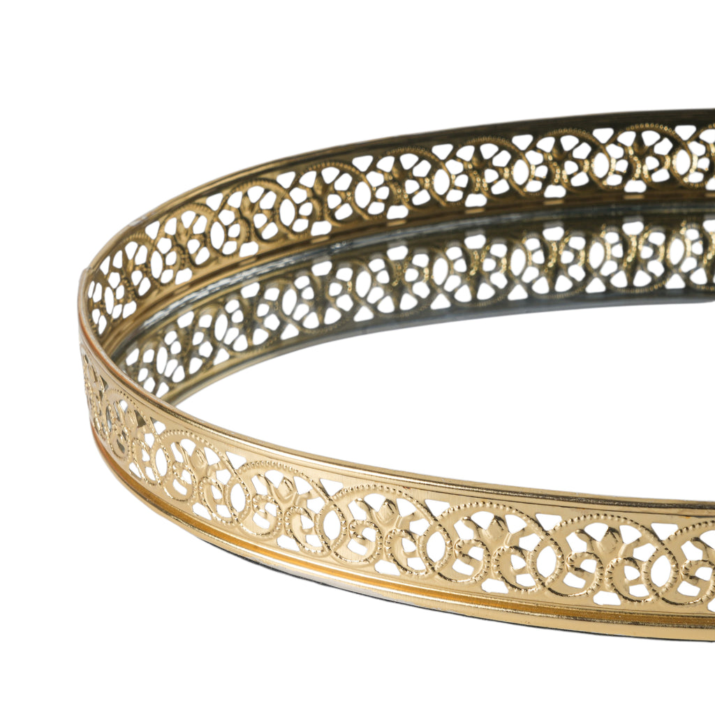 Round Gold Mirror Vanity Tray | Decorative Perfume & Makeup Organizer