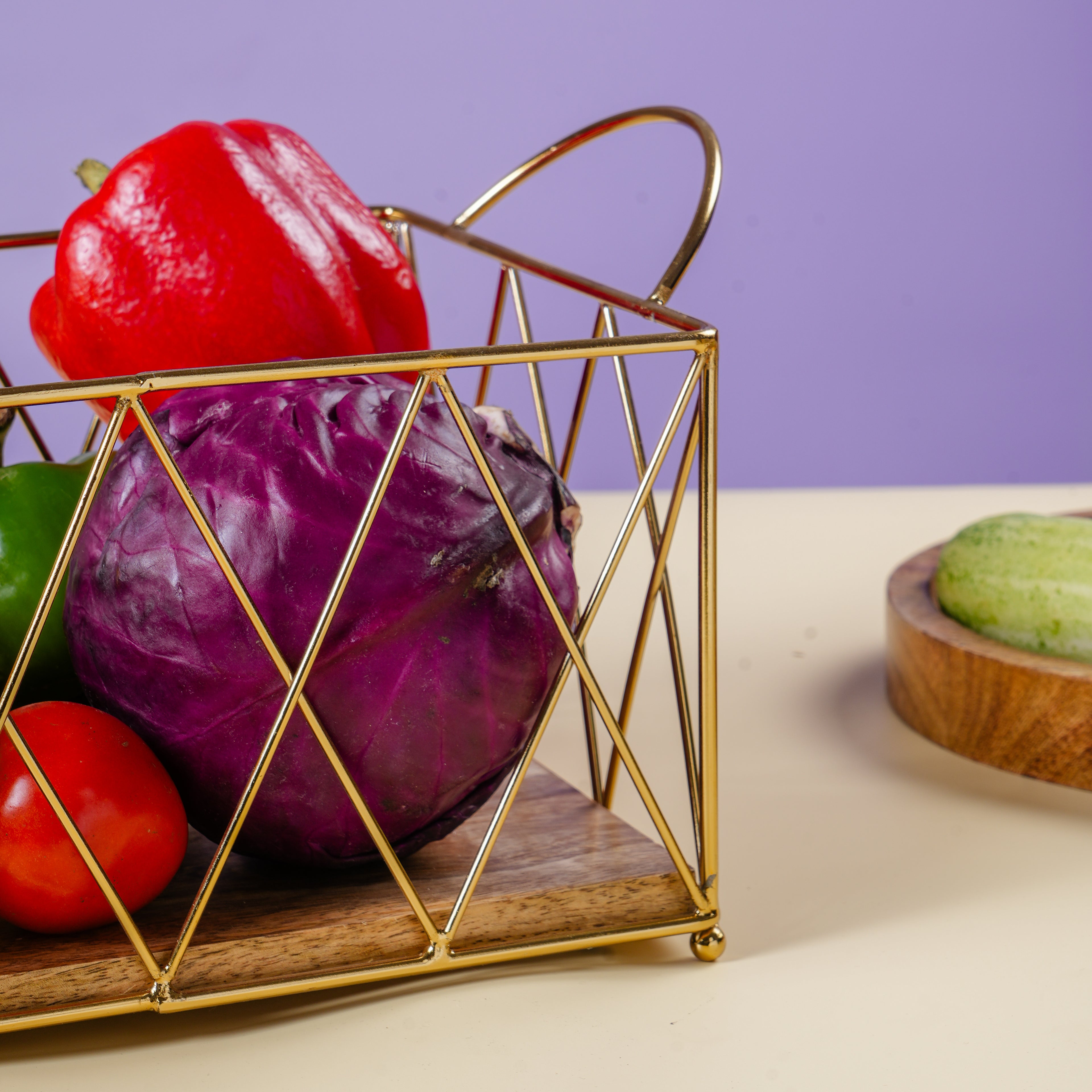 Decorative Gold Storage Basket with Handles | Multipurpose Kitchen Organizer