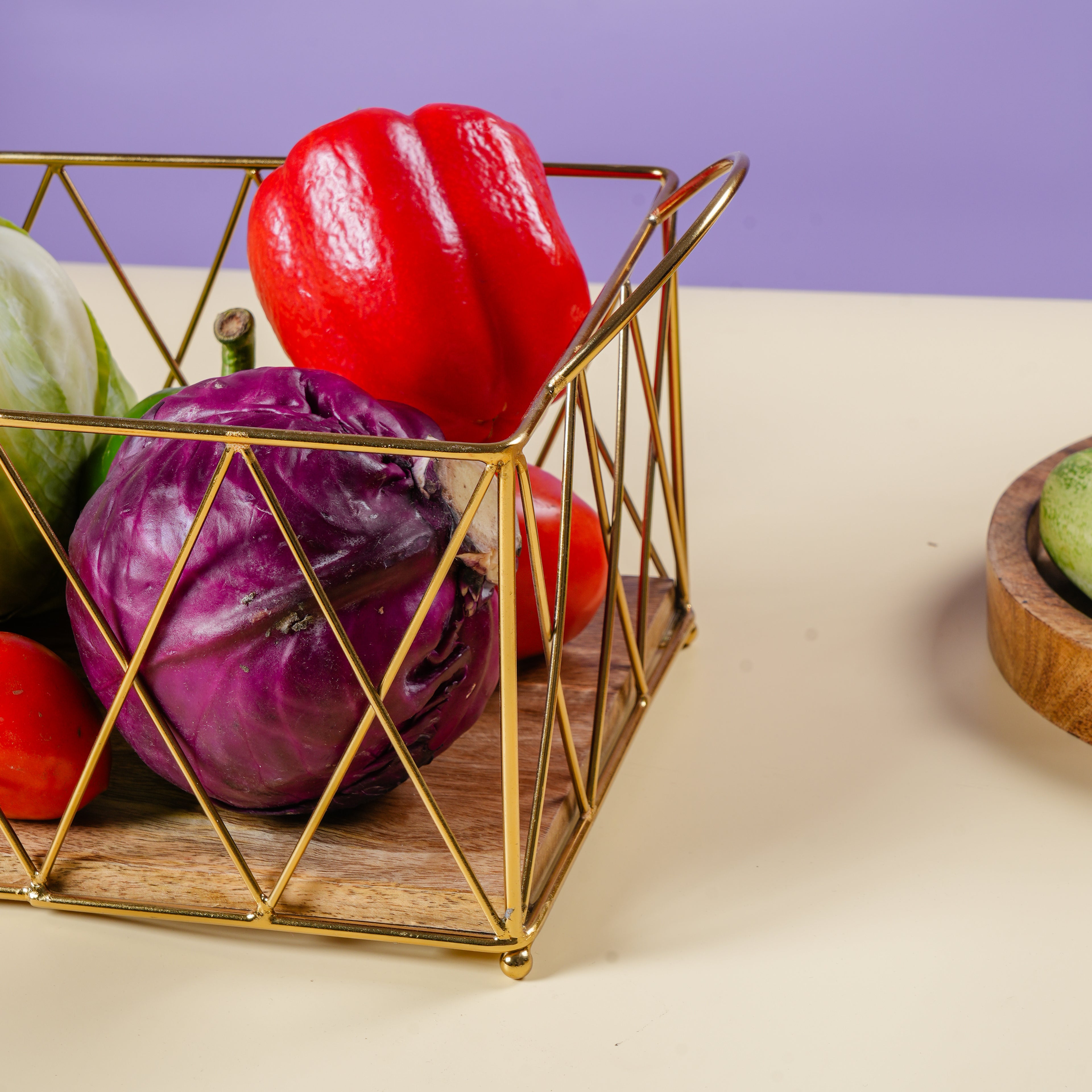 Decorative Gold Storage Basket with Handles | Multipurpose Kitchen Organizer