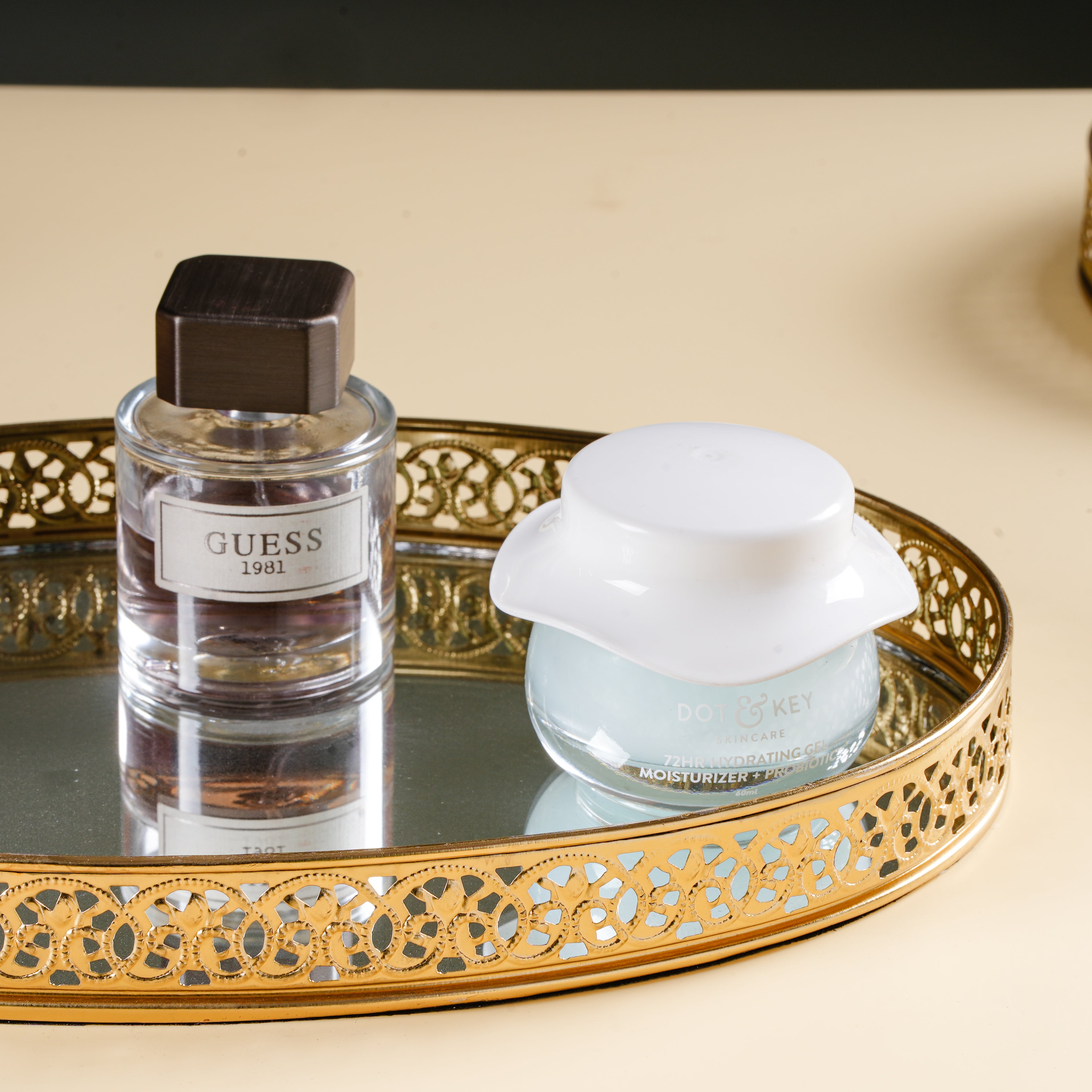 Round Gold Mirror Vanity Tray | Decorative Perfume & Makeup Organizer