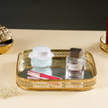 Decorative Gold Mirror Vanity Tray | Rectangle Makeup & Perfume Organizer