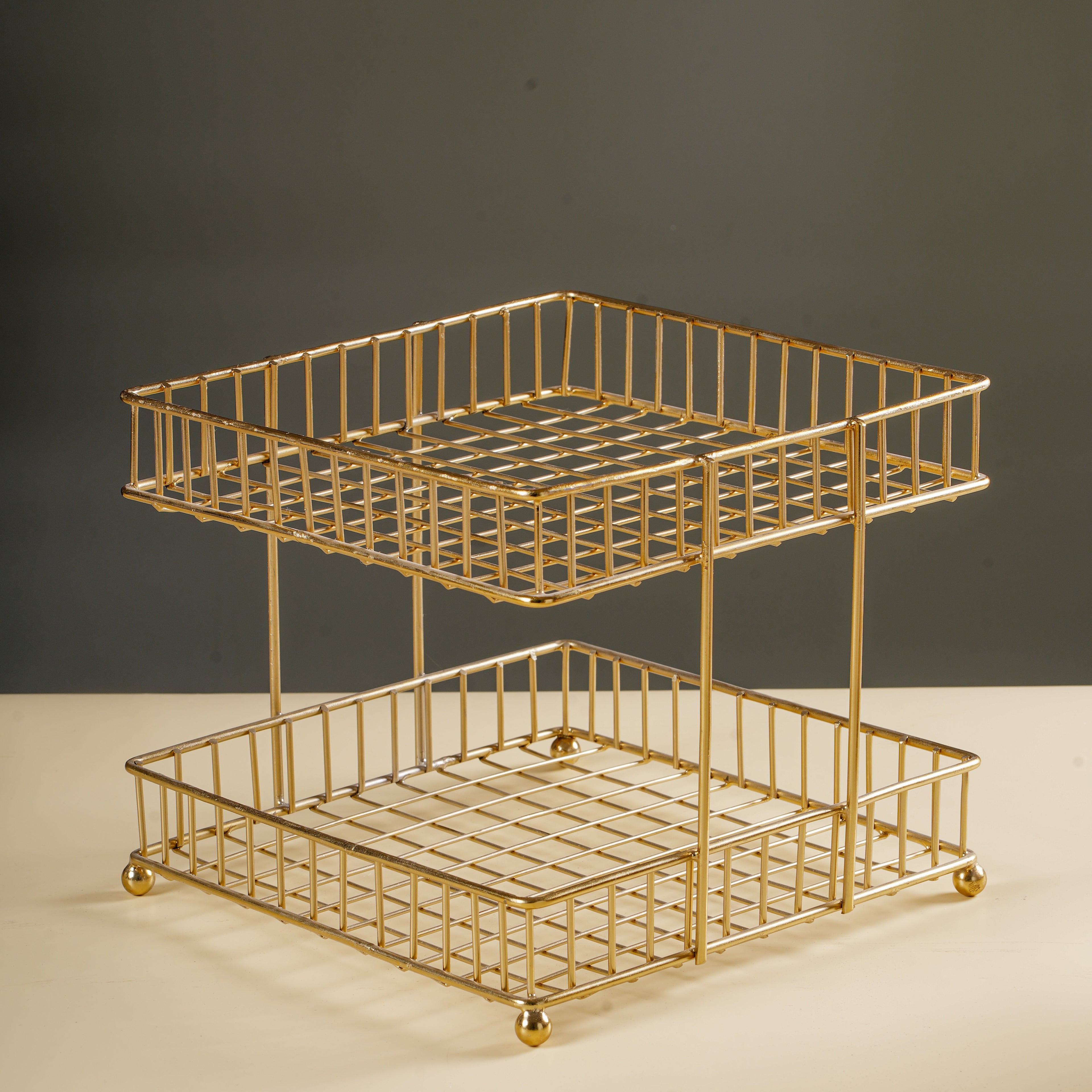 Two-Tier Gold Metal Storage Basket | Kitchen Counter & Pantry Organizer