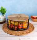 Metal Fruit & Vegetable Basket with Wooden Top | Modern Kitchen Organizer
