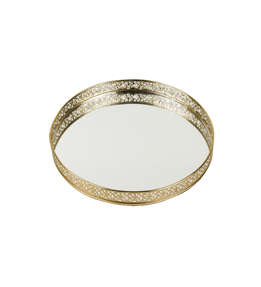 Silver Plated Decorative Mirror Tray | 10 Inch Round Vanity Display Tray
