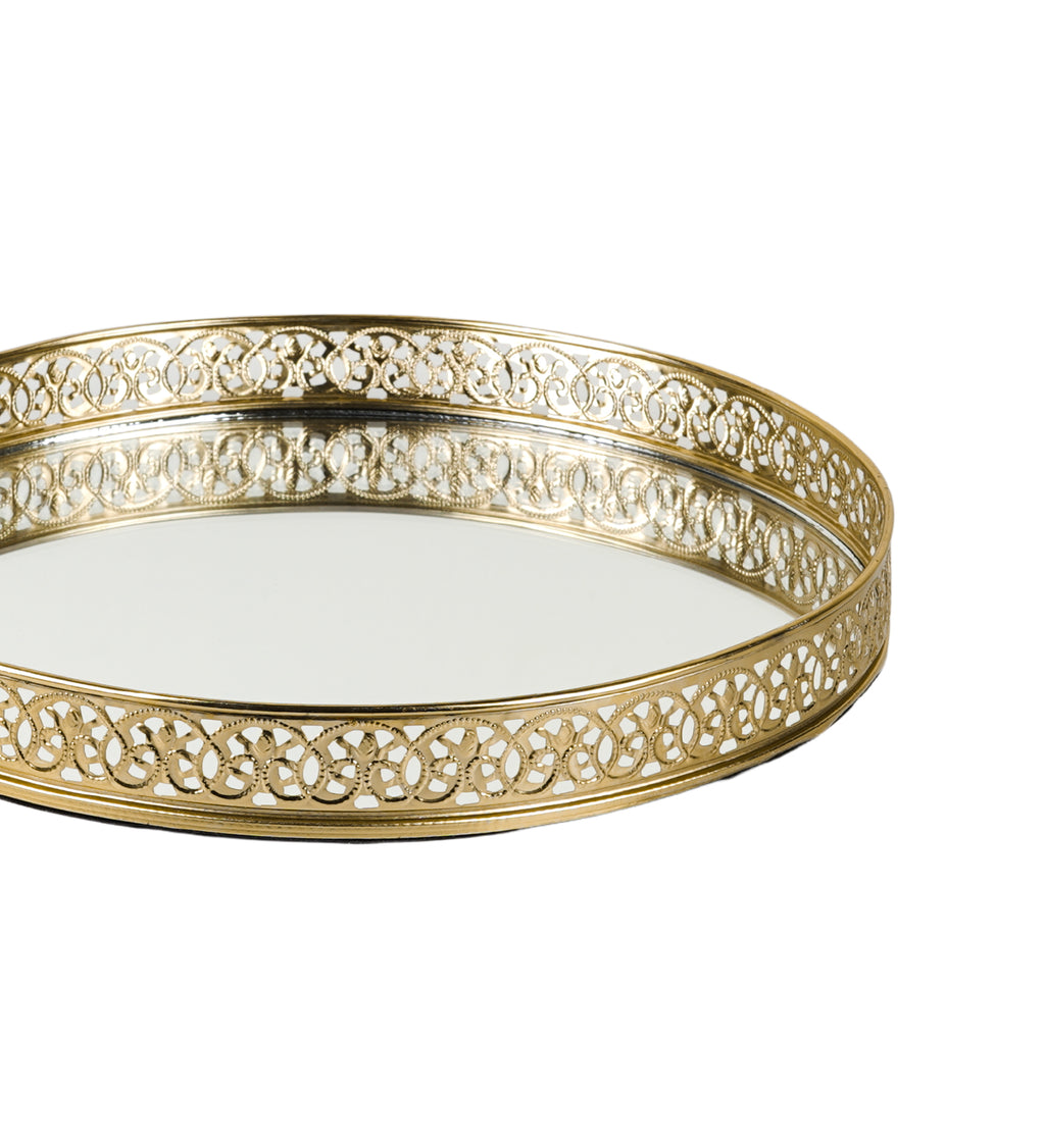 Silver Plated Decorative Mirror Tray | 10 Inch Round Vanity Display Tray