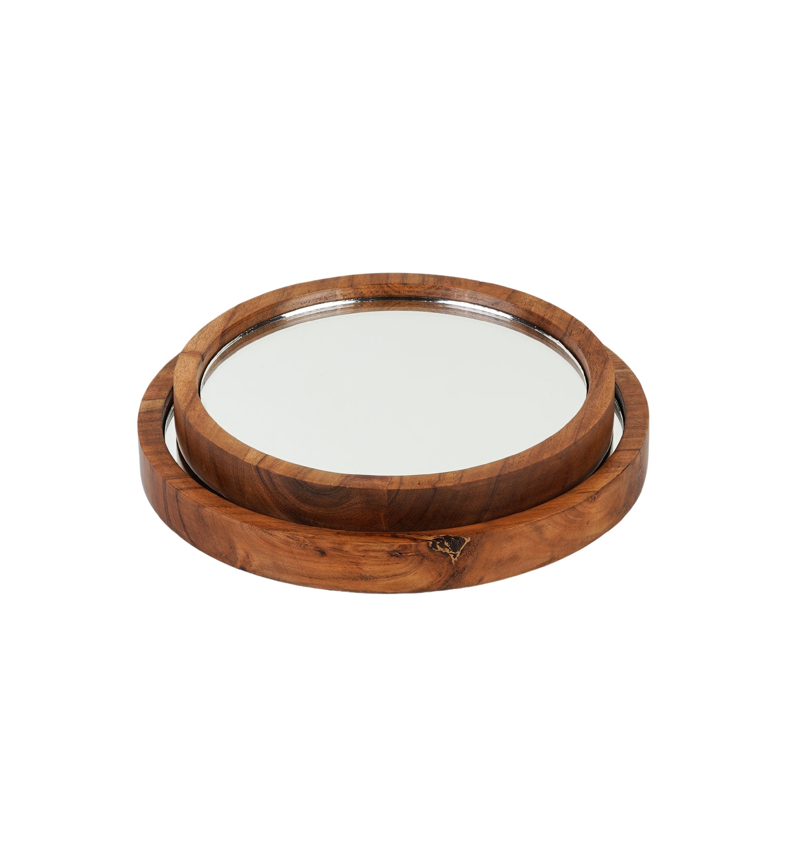 Set of 2 Decorative Mirror Trays with Wooden Frame | Tabletop Display Tray