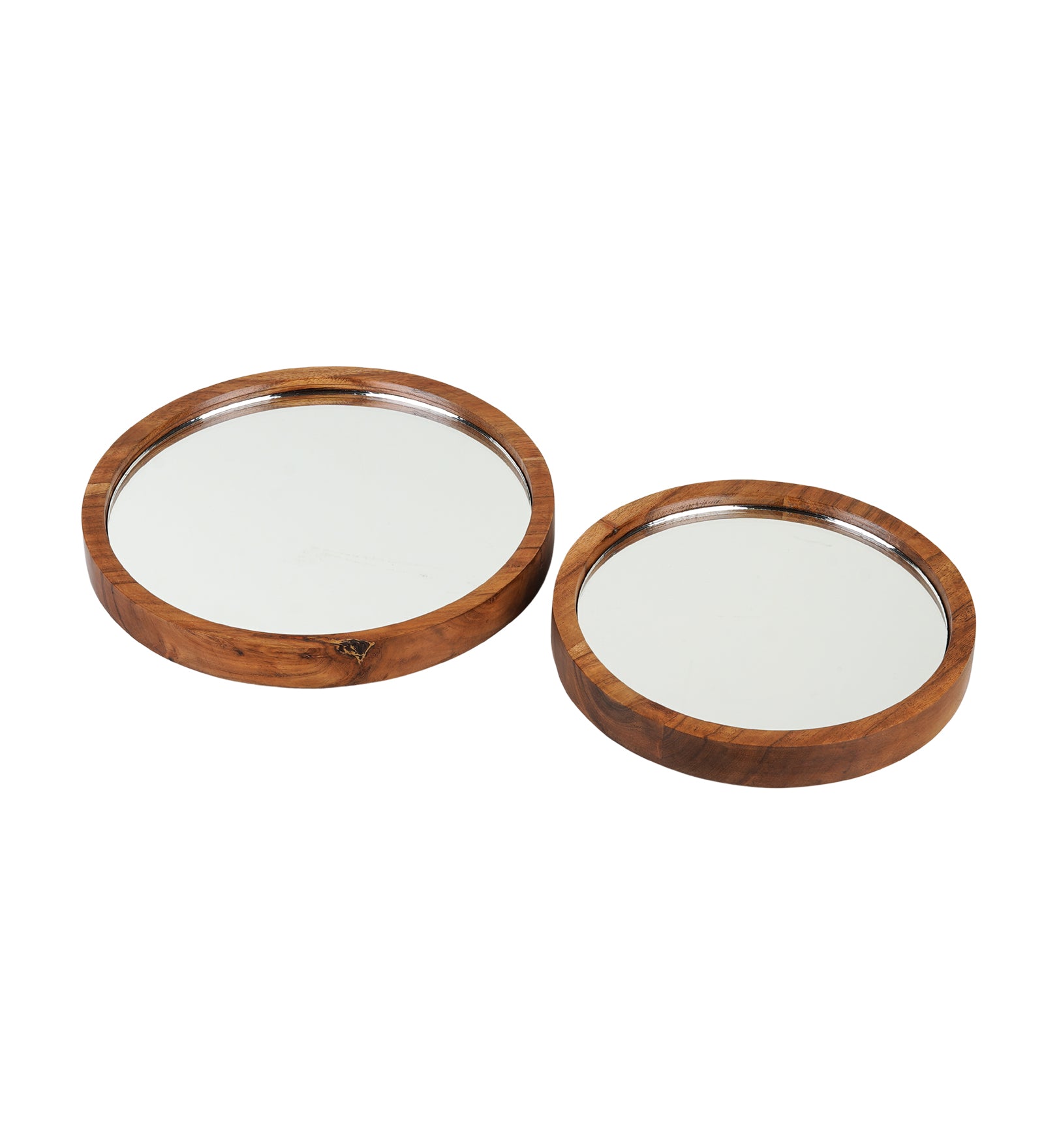 Set of 2 Decorative Mirror Trays with Wooden Frame | Tabletop Display Tray