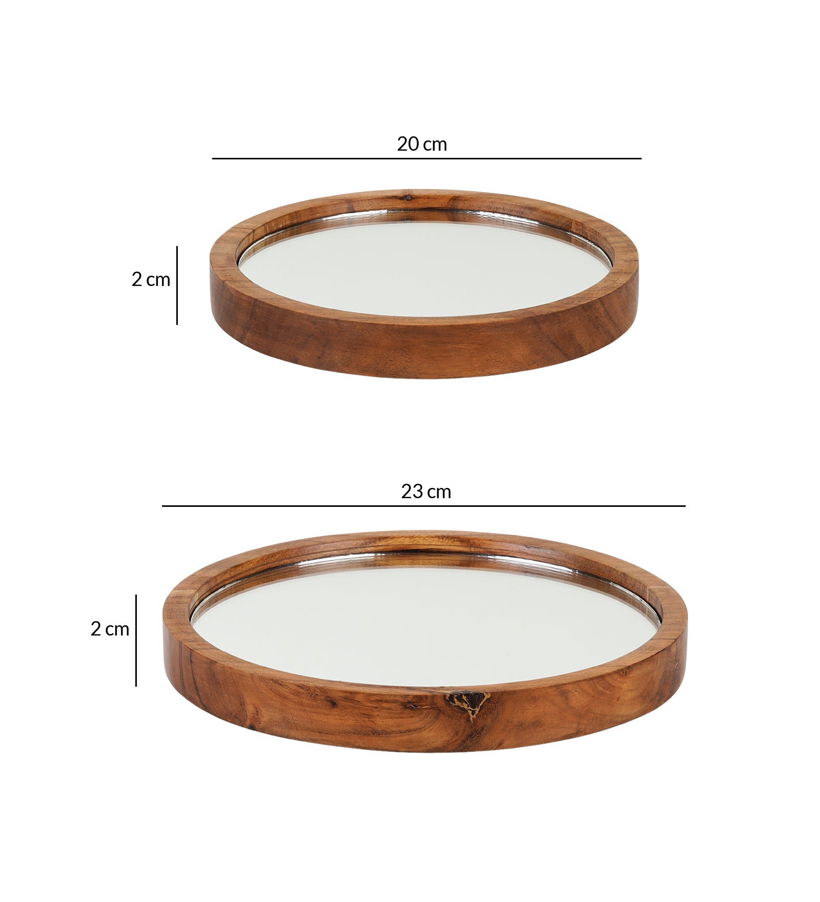 Set of 2 Decorative Mirror Trays with Wooden Frame | Tabletop Display Tray