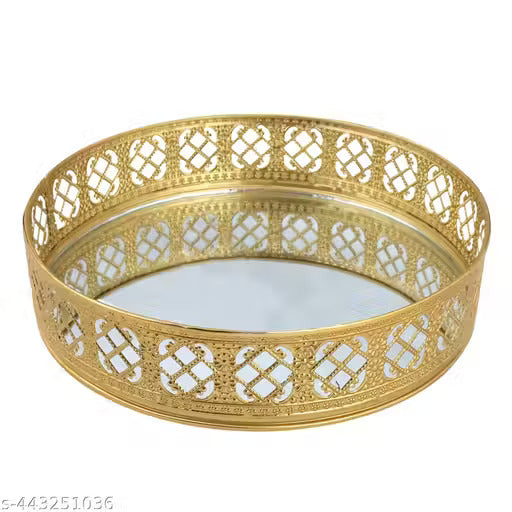 Round Gold Mirror Vanity Tray | Decorative Makeup & Perfume Organizer